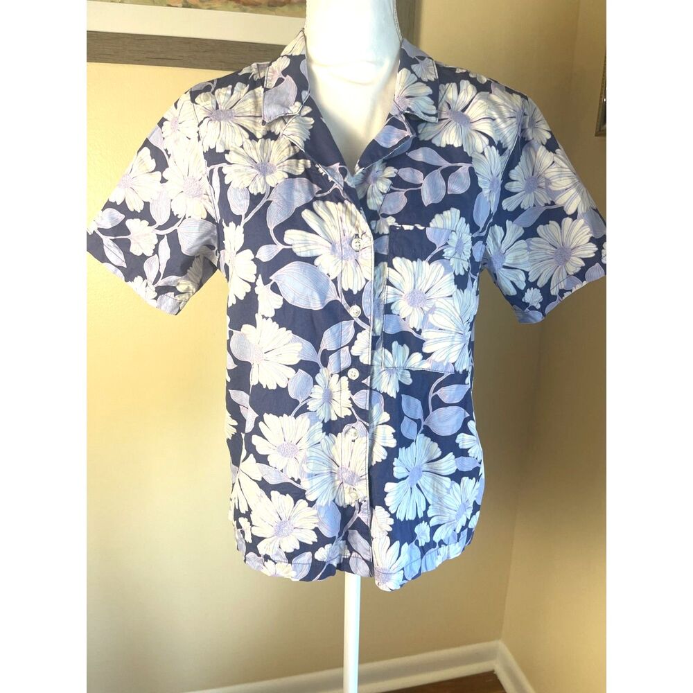 GAP Vintage 90s Womens Floral Button Down Shirt S Purple Retro Camp Casual Top